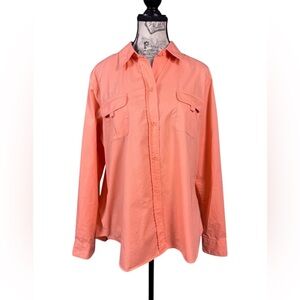 Liz Claiborne Women's Orange Cotton Button-Down Shirt Snap Close Pockets size L